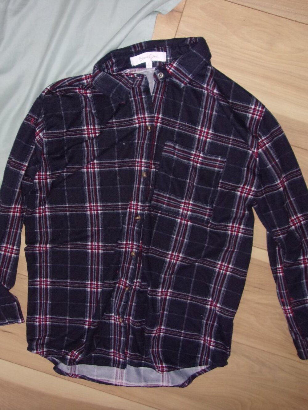 size small womens plaid shirt blue top button blouse